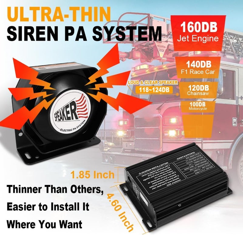 LRTER Emergency Police Siren 200W Multi-Tones PA System Slim Speaker Sirens with Handheld Controller & Mic Microphone Warning Electronic Alarm Horn Kit for Tow Truck Car Vehicles Pickup UTV ATV POV RV - Image 2